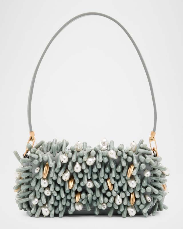 Perla Beaded Leather Clutch Bag